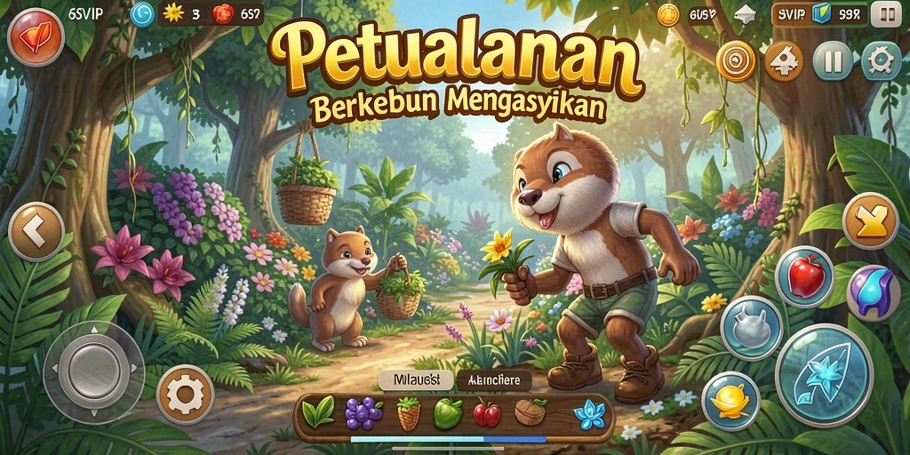 Tampilan gameplay seru dalam pertanian berkebun.