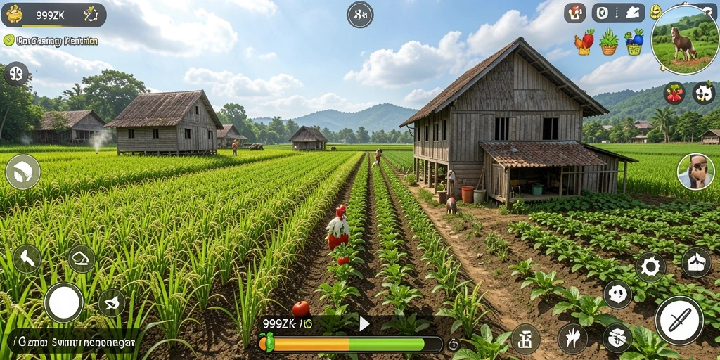 Tampilan gameplay 999ZK dengan kebun yang menawan.