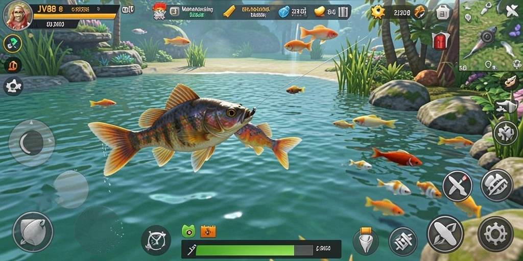 Tampilan gameplay JV88 dengan aksi memancing yang menegangkan.