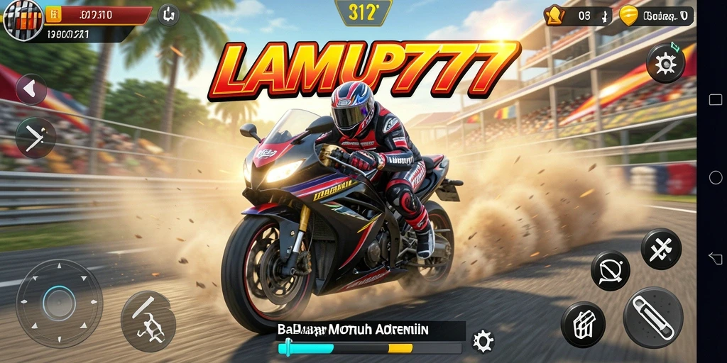 Screenshot permainan LAMPU777 menunjukkan balapan motor yang seru dan menegangkan.
