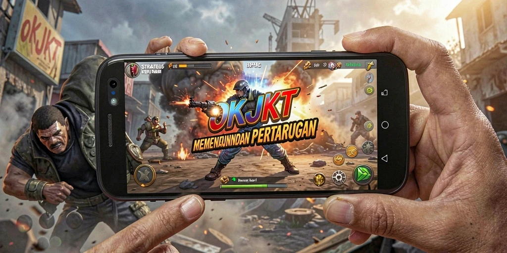 Tampilan gameplay OKJKT dengan strategi pertempuran yang mendebarkan.