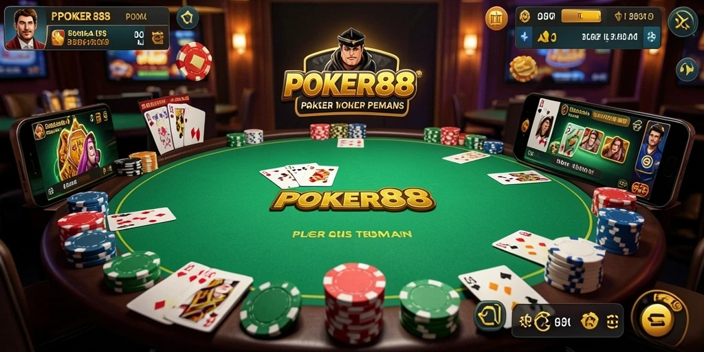 Tampilan gameplay POKER88 dengan aksi mendebarkan di meja poker.