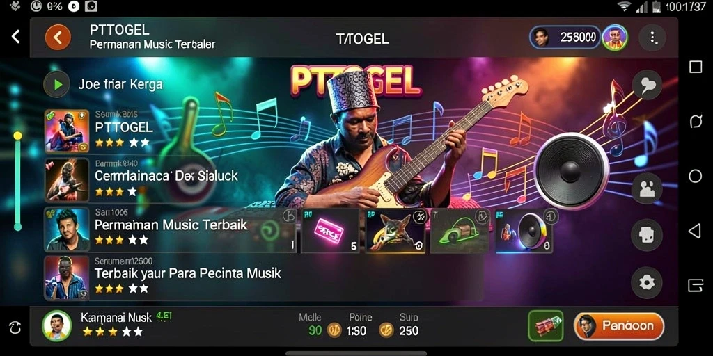 Gambaran gameplay PTTOGEL dengan berbagai fitur musik.