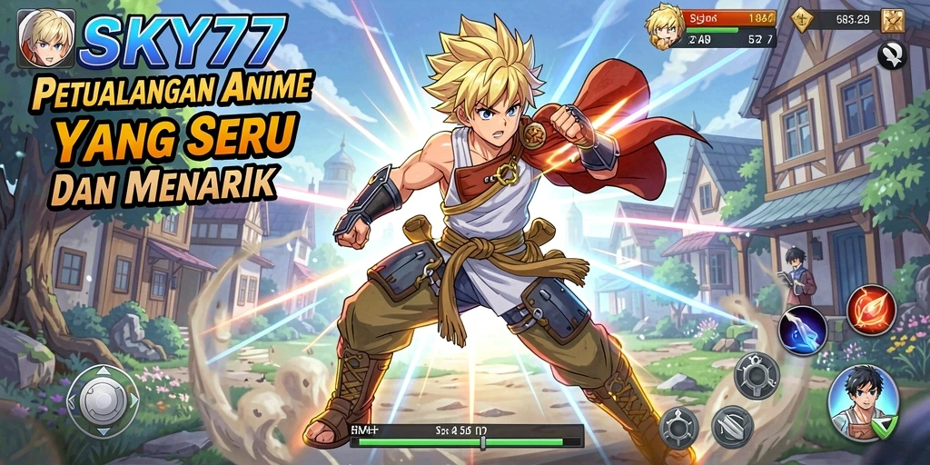 Screenshot utama SKY77 menampilkan karakter Anime yang penuh aksi.