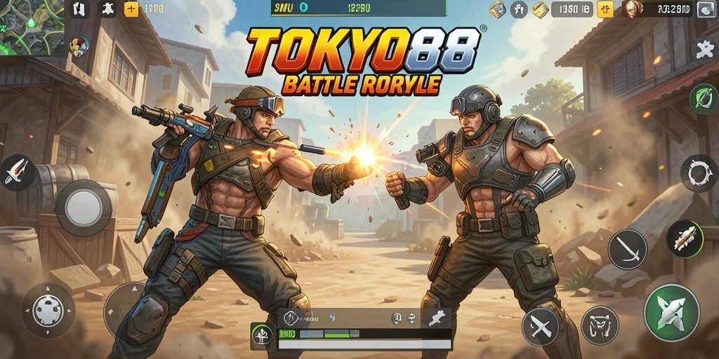 Tampilan screenshot TOKYO88 dengan gameplay menegangkan dalam pertempuran Battle Royale.